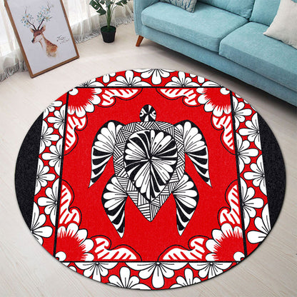 Tonga Round Rug Tapa Turtle Design