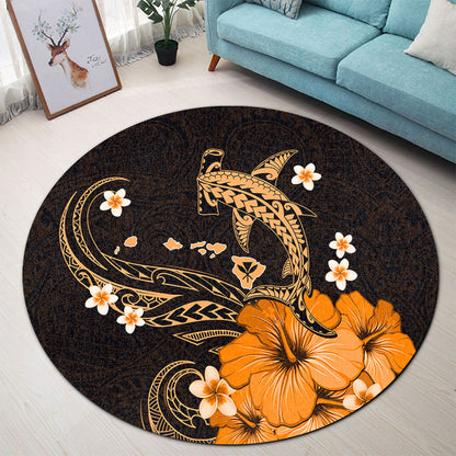 Hawaii Round Rug Kanaka Map And Shark Tribal Tattoo