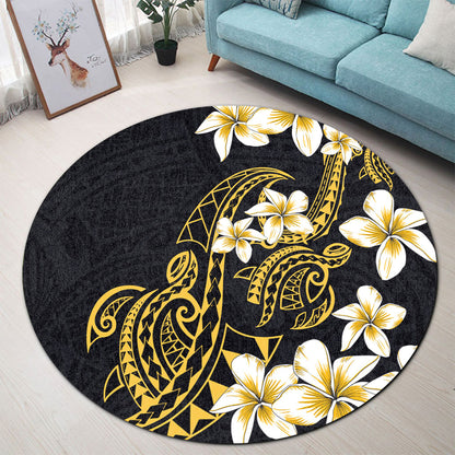 Hawaii Round Rug Polynesian Tribal Tattoo Plumeria Flower