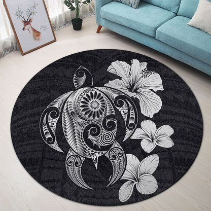 Hawaii Round Rug Hibiscus Plumeria Mix Polynesian Turtle