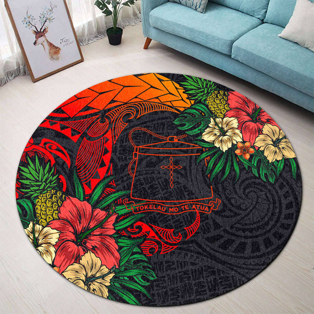 Tokelau Round Rug Polynesian Coat Of Arms Tropical