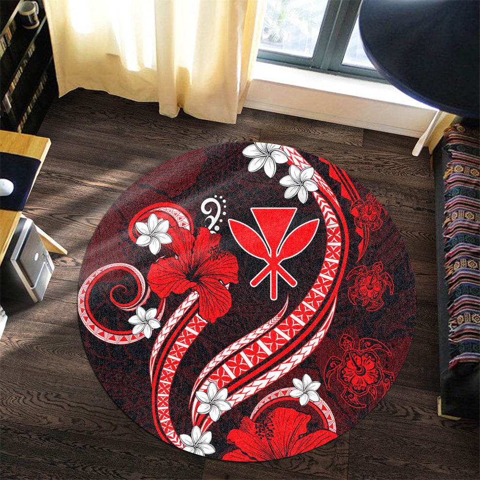 Hawaii Round Rug Kanaka Maoli Hibiscus Turtle Ocean Pacific Red Style ...