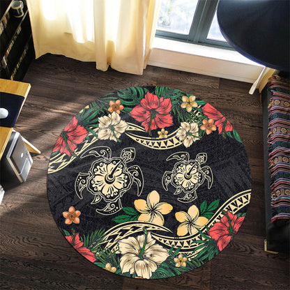 Hawaii Round Rug Hawaiian Map Turtle Drawing Tattoo