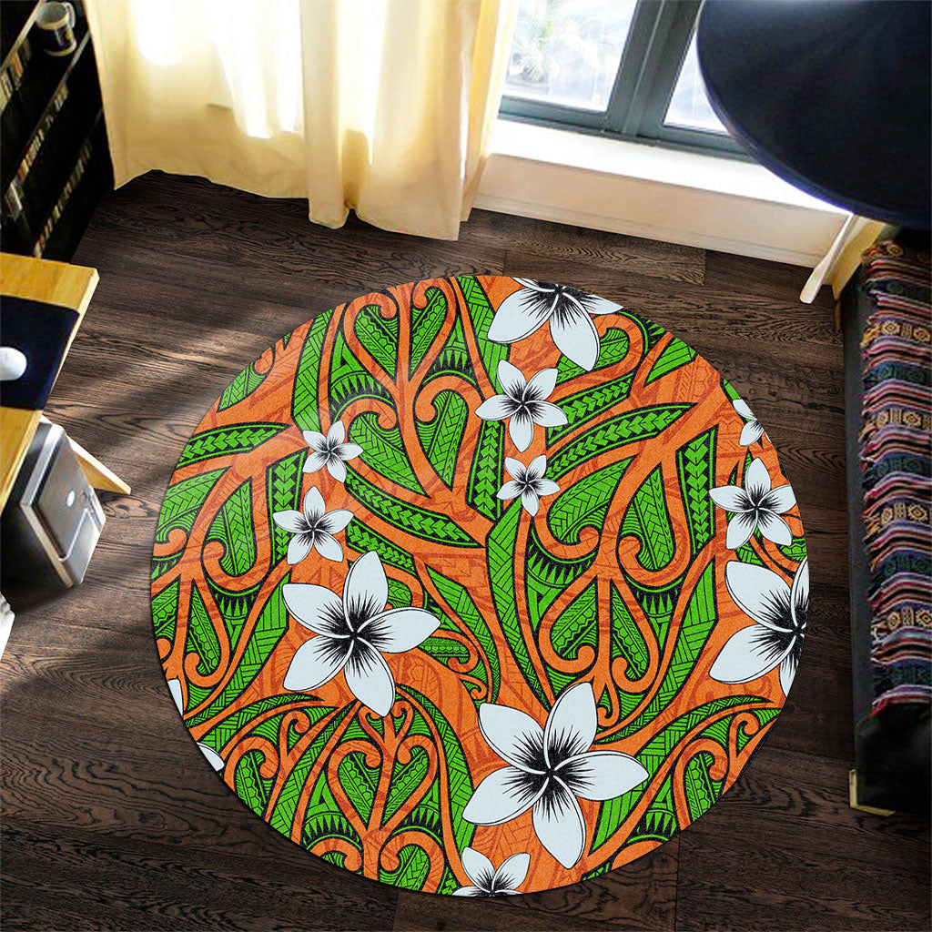 New Zealand Round Rug Maori Pattern Plumeria