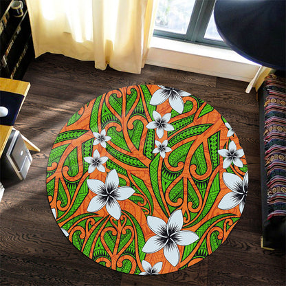 New Zealand Round Rug Maori Pattern Plumeria