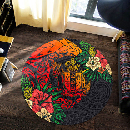 New Zealand Round Rug Polynesian Coat Of Arms Tropical