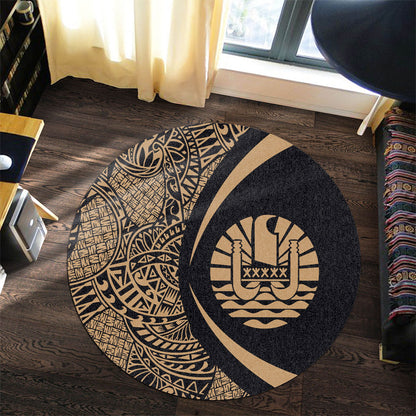 French Polynesia Round Rug Lauhala Gold Circle Style
