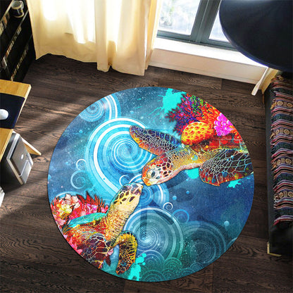 Hawaii Round Rug Turtle Kiss Ocean Galaxy