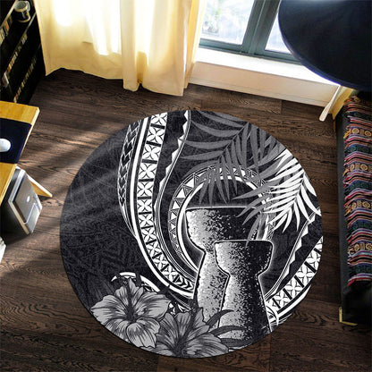 Guam Round Rug Tribal Latte Stone Tropical Style