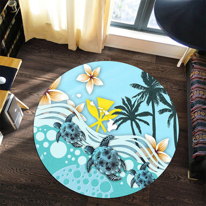 Hawaii Round Rug Kanaka Maoli Turte Blue Hibiscus