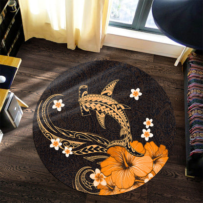 Hawaii Round Rug Shark Polynesia Tribal Tattoo