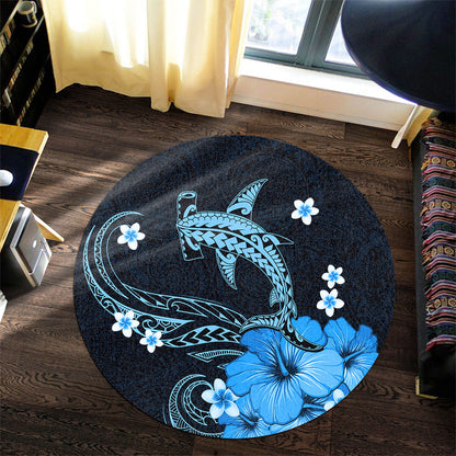 Hawaii Round Rug Shark Polynesia Tribal Tattoo