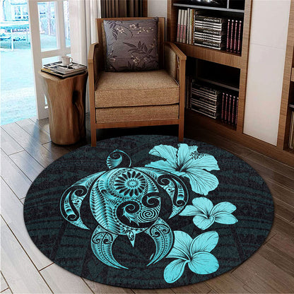 Hawaii Round Rug Hibiscus Plumeria Mix Polynesian Turtle