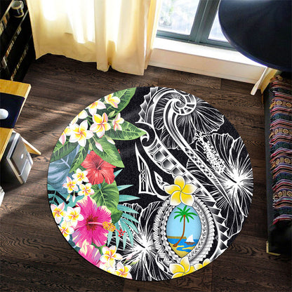 Guam Round Rug Summer Plumeria Tribal Tattoo