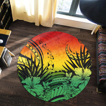 Hawaii Round Rug Map Polynesian Tattoo Tropical Summer