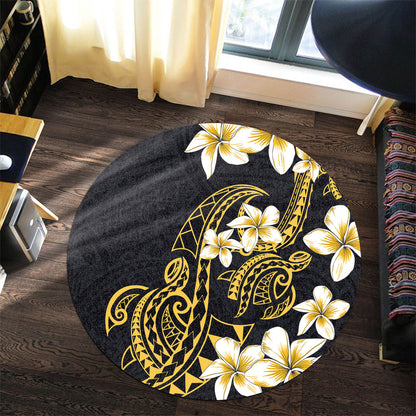 Hawaii Round Rug Polynesian Tribal Tattoo Plumeria Flower