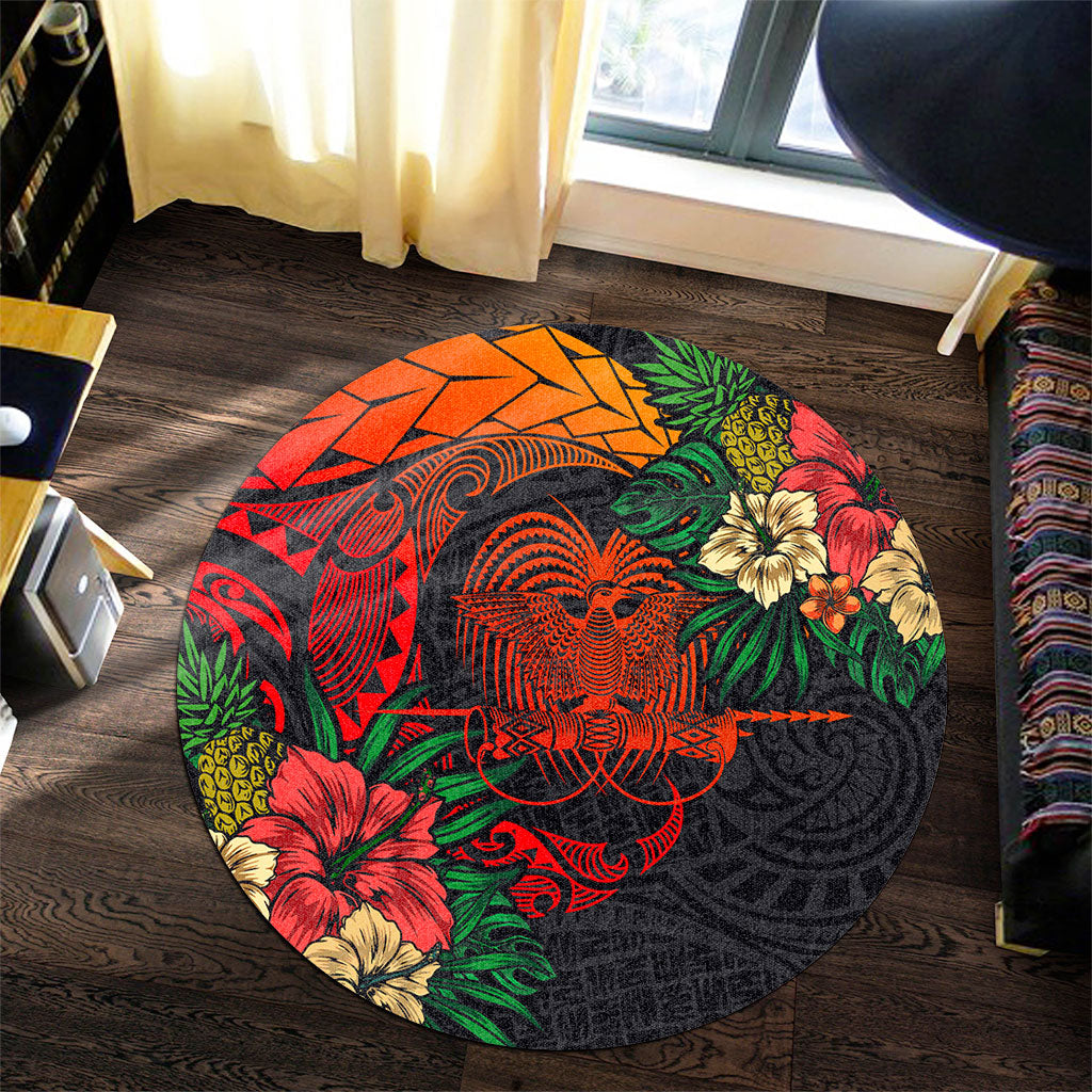 Papua New Guinea Round Rug Polynesian Coat Of Arms Tropical