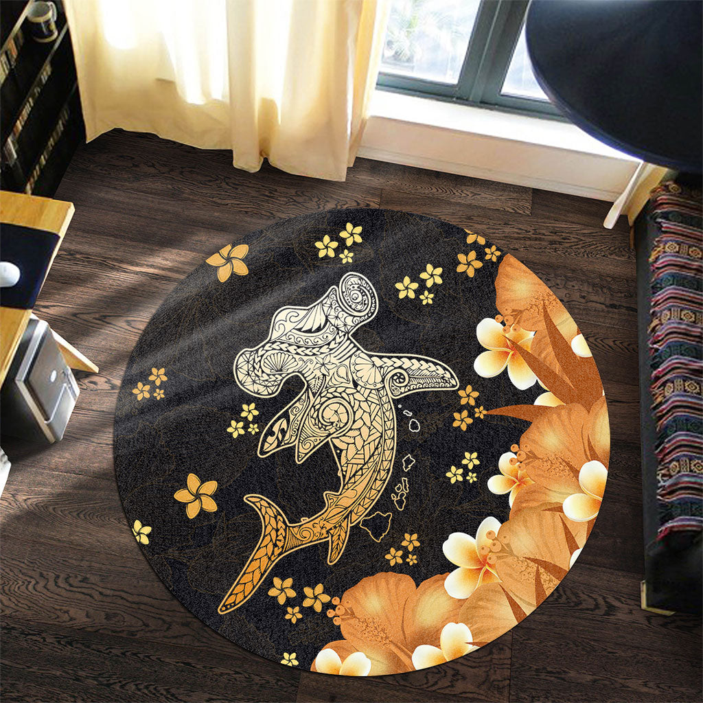 Hawaii Round Rug Tribal Polynesia Shark  Tattoo