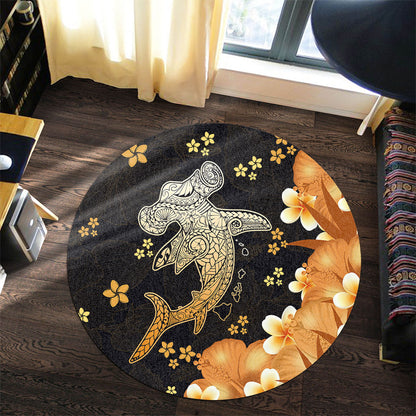 Hawaii Round Rug Tribal Polynesia Shark  Tattoo
