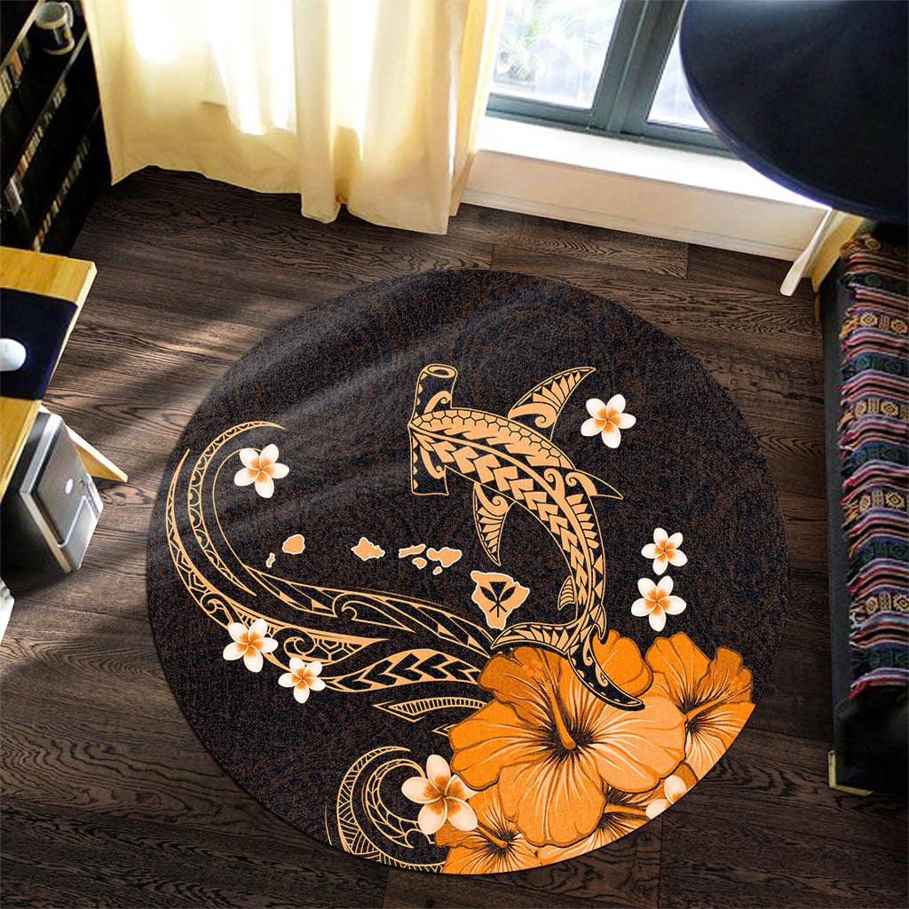 Hawaii Round Rug Kanaka Map And Shark Tribal Tattoo