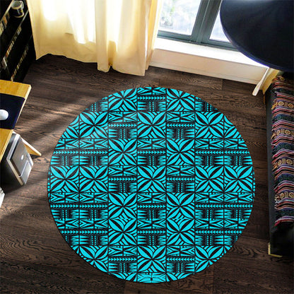 Samoa Round Rug Design Stretch Print Fabric Turquoise