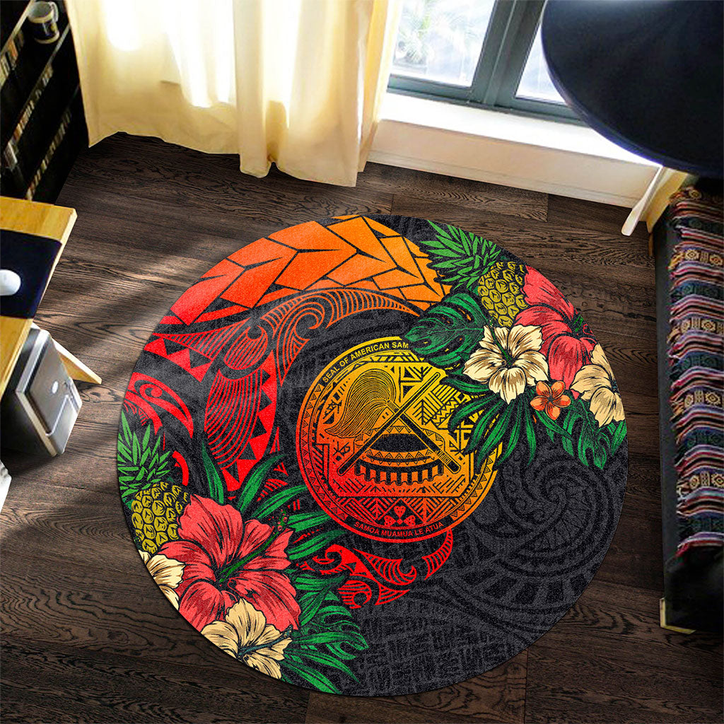 American Samoa Round Rug Polynesian Coat Of Arms Tropical