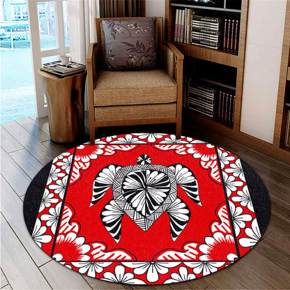 Tonga Round Rug Tapa Turtle Design