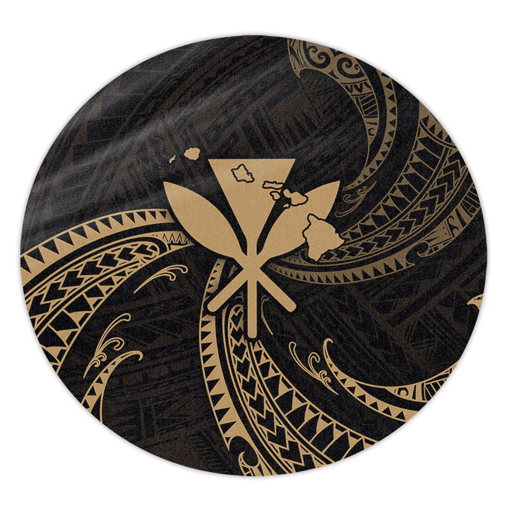 Hawaii Round Rug Kanaka Map Tribal Wave