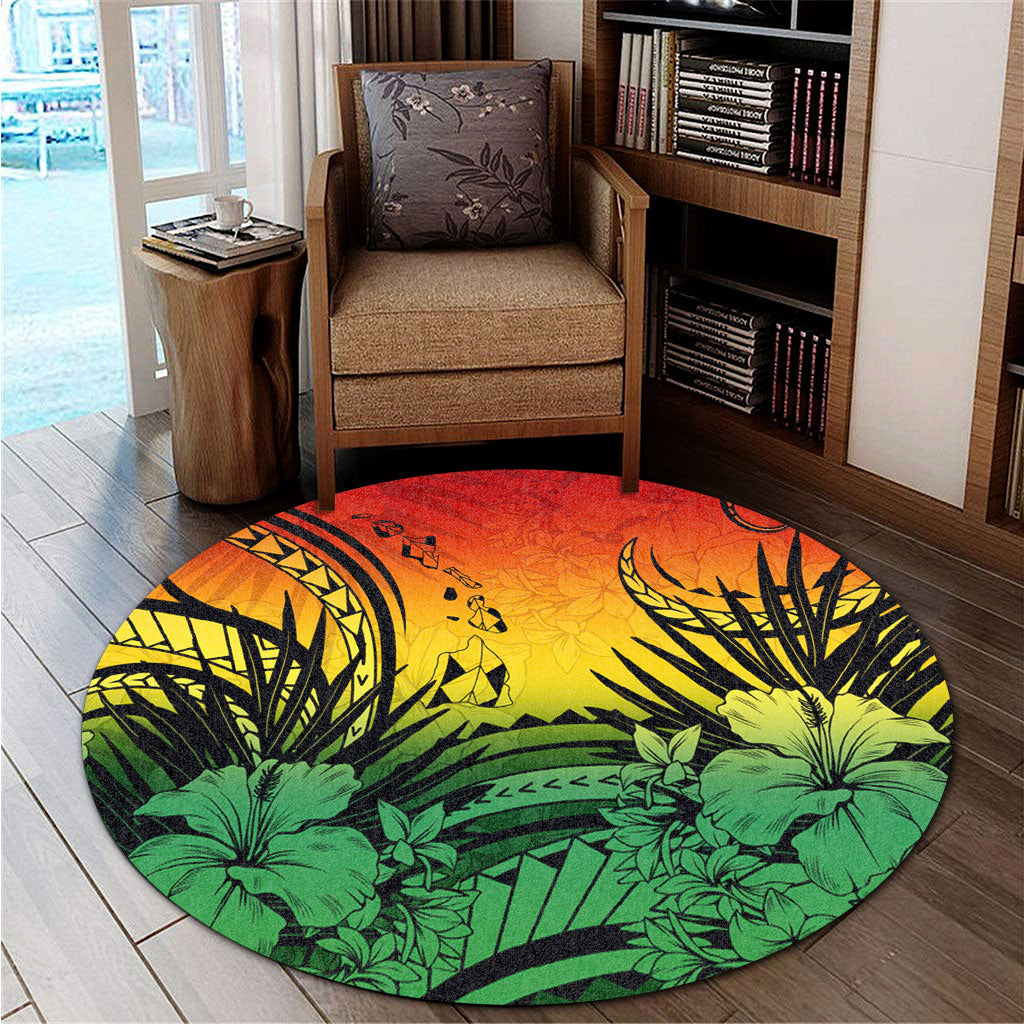 Hawaii Round Rug Map Polynesian Tattoo Tropical Summer