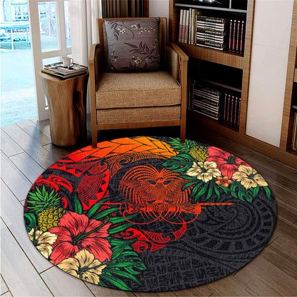 Papua New Guinea Round Rug Polynesian Coat Of Arms Tropical