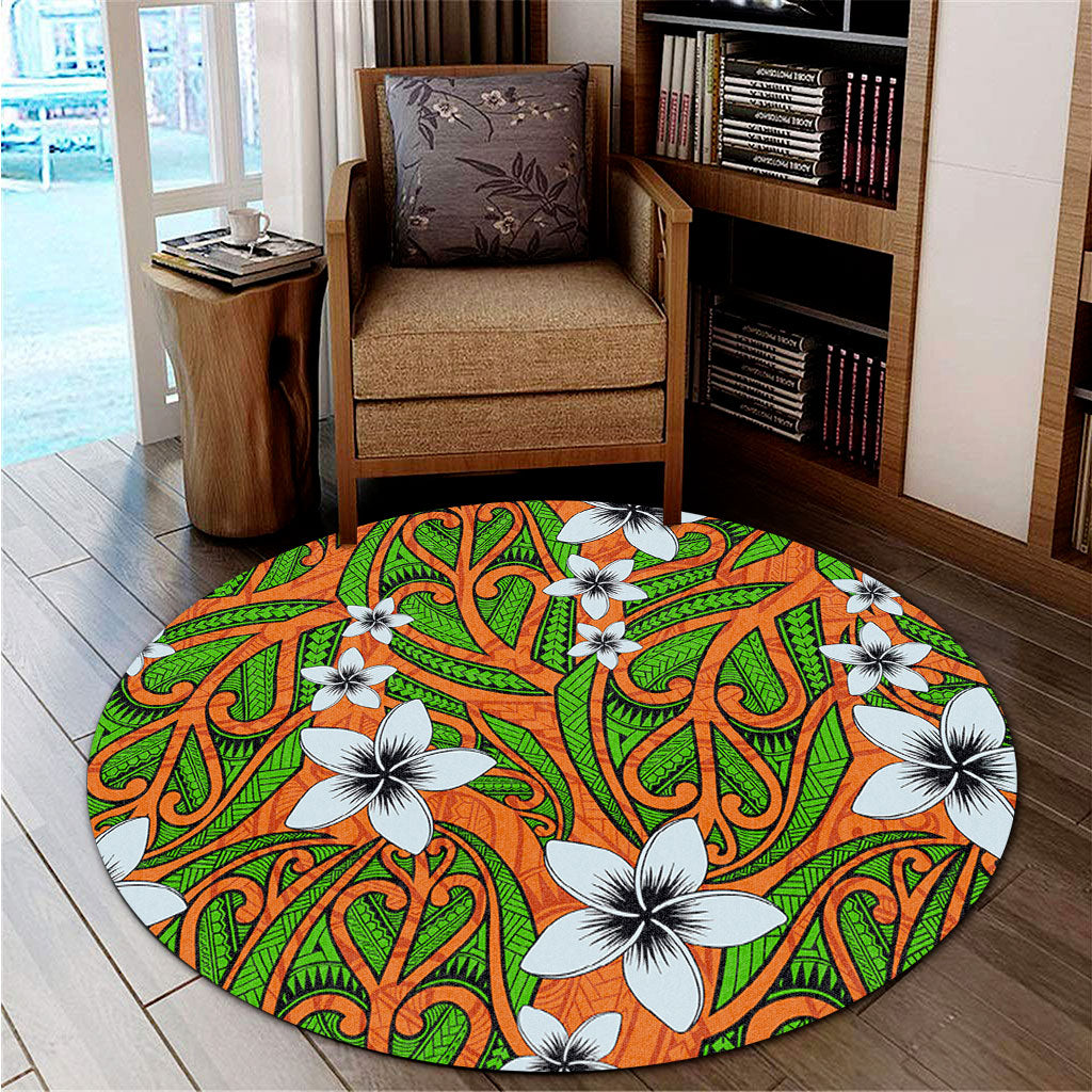 New Zealand Round Rug Maori Pattern Plumeria