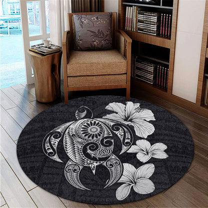 Hawaii Round Rug Hibiscus Plumeria Mix Polynesian Turtle