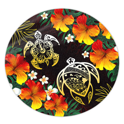 Hawaii Round Rug Polynesian Tribal Floral Turtle