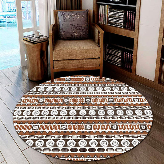 Fiji Round Rug Tapa Masi Pattern
