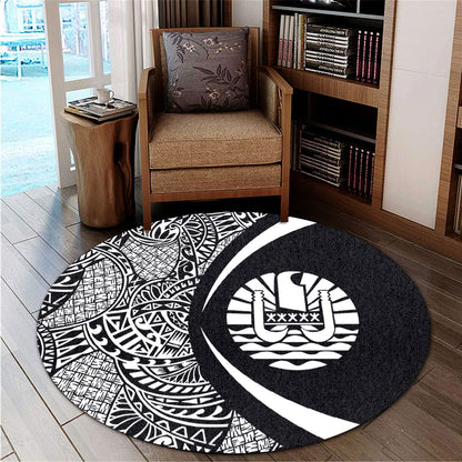 French Polynesia Round Rug Lauhala White Circle Style