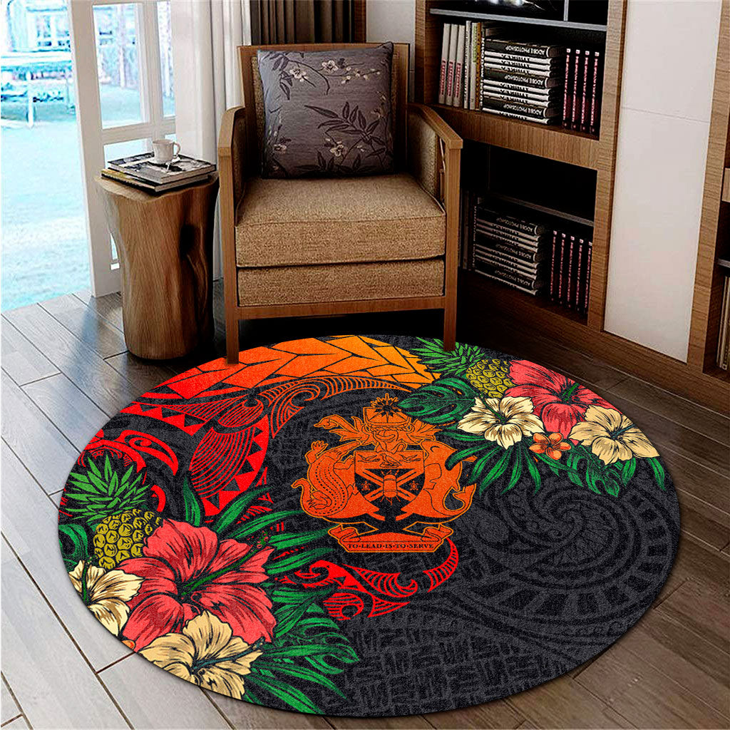 Solomon Islands Round Rug Polynesian Coat Of Arms Tropical