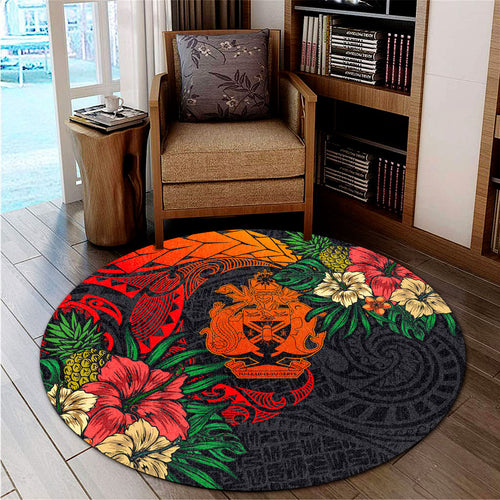 Solomon Islands Round Rug Polynesian Coat Of Arms Tropical