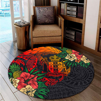 New Zealand Round Rug Polynesian Coat Of Arms Tropical