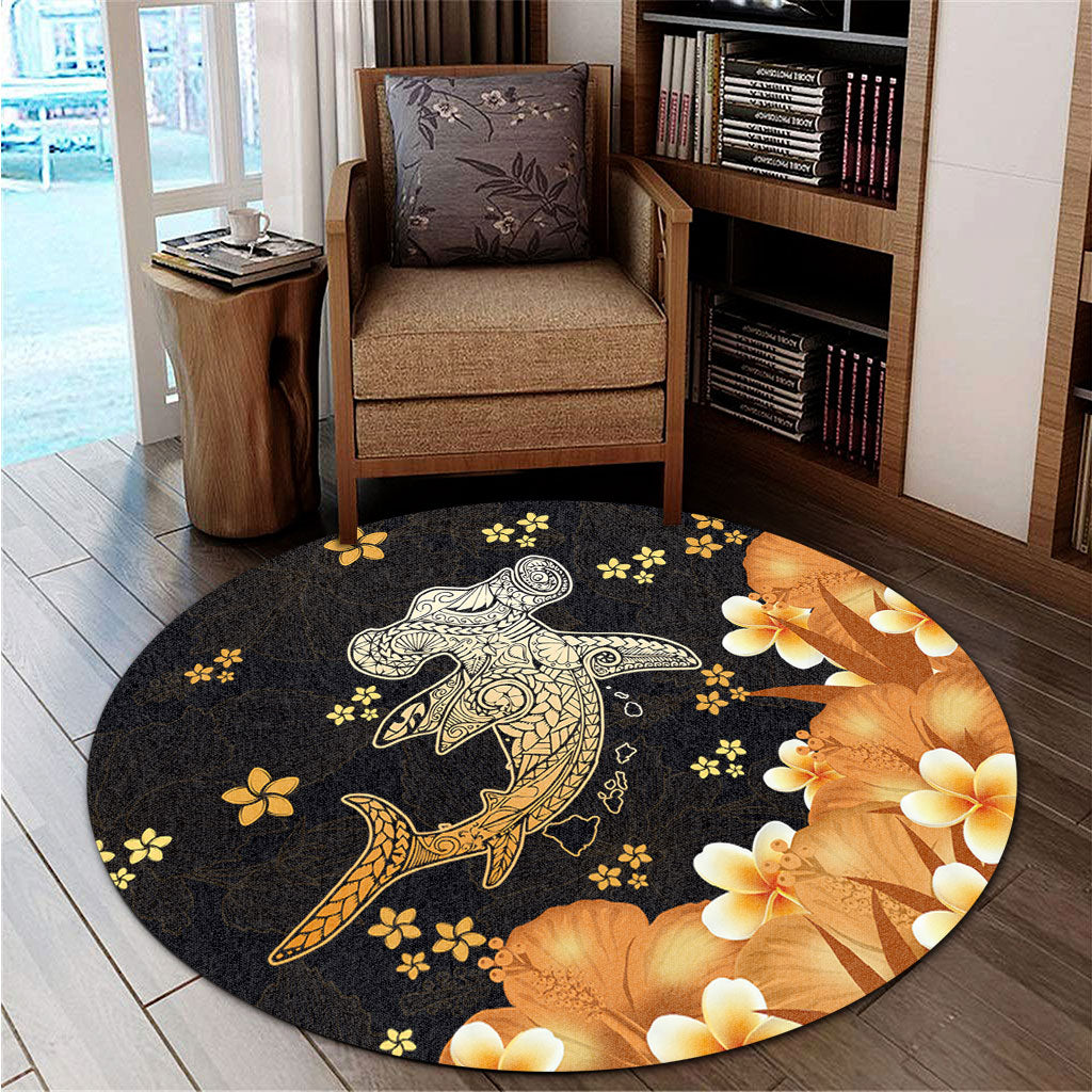 Hawaii Round Rug Tribal Polynesia Shark  Tattoo