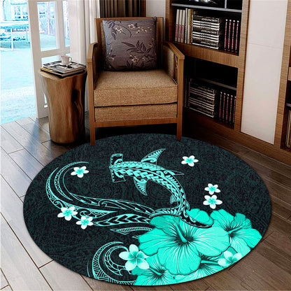 Hawaii Round Rug Shark Polynesia Tribal Tattoo