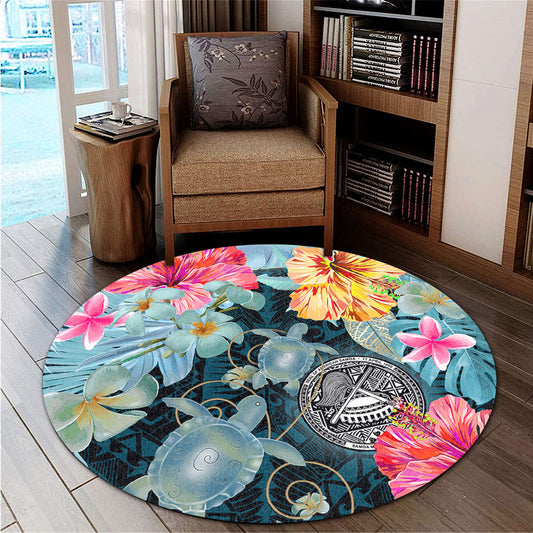American Samoa Round Rug Turtle Tropical Beach
