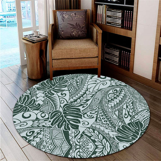 Hawaii Round Rug Tribal Pattern Leaf