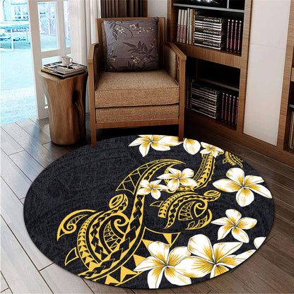 Hawaii Round Rug Polynesian Tribal Tattoo Plumeria Flower