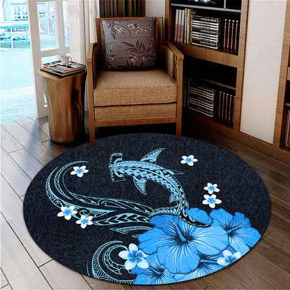 Hawaii Round Rug Shark Polynesia Tribal Tattoo