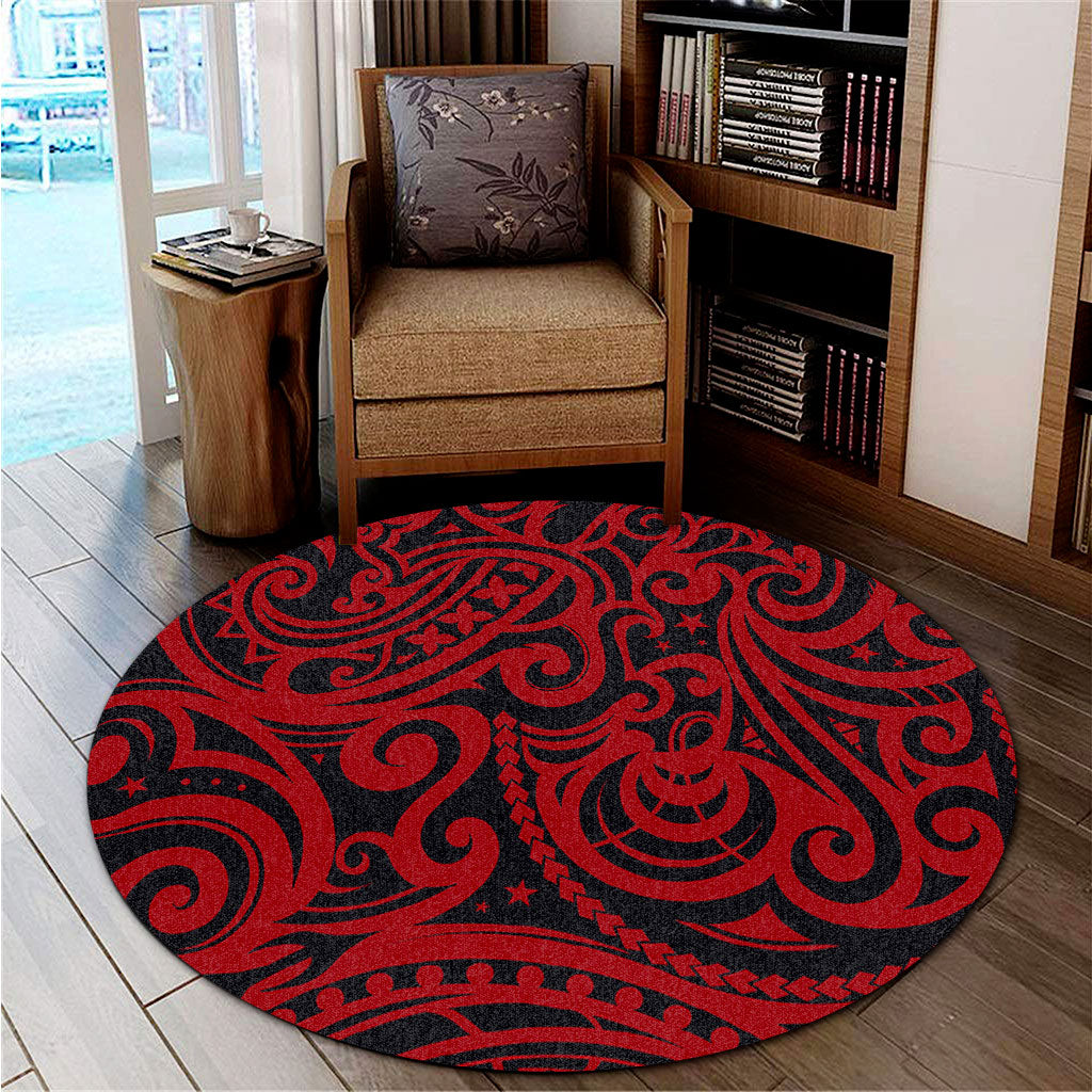 New Zealand Round Rug Maori Pattern Tattoo