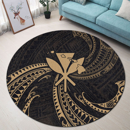 Hawaii Round Rug Kanaka Map Tribal Wave