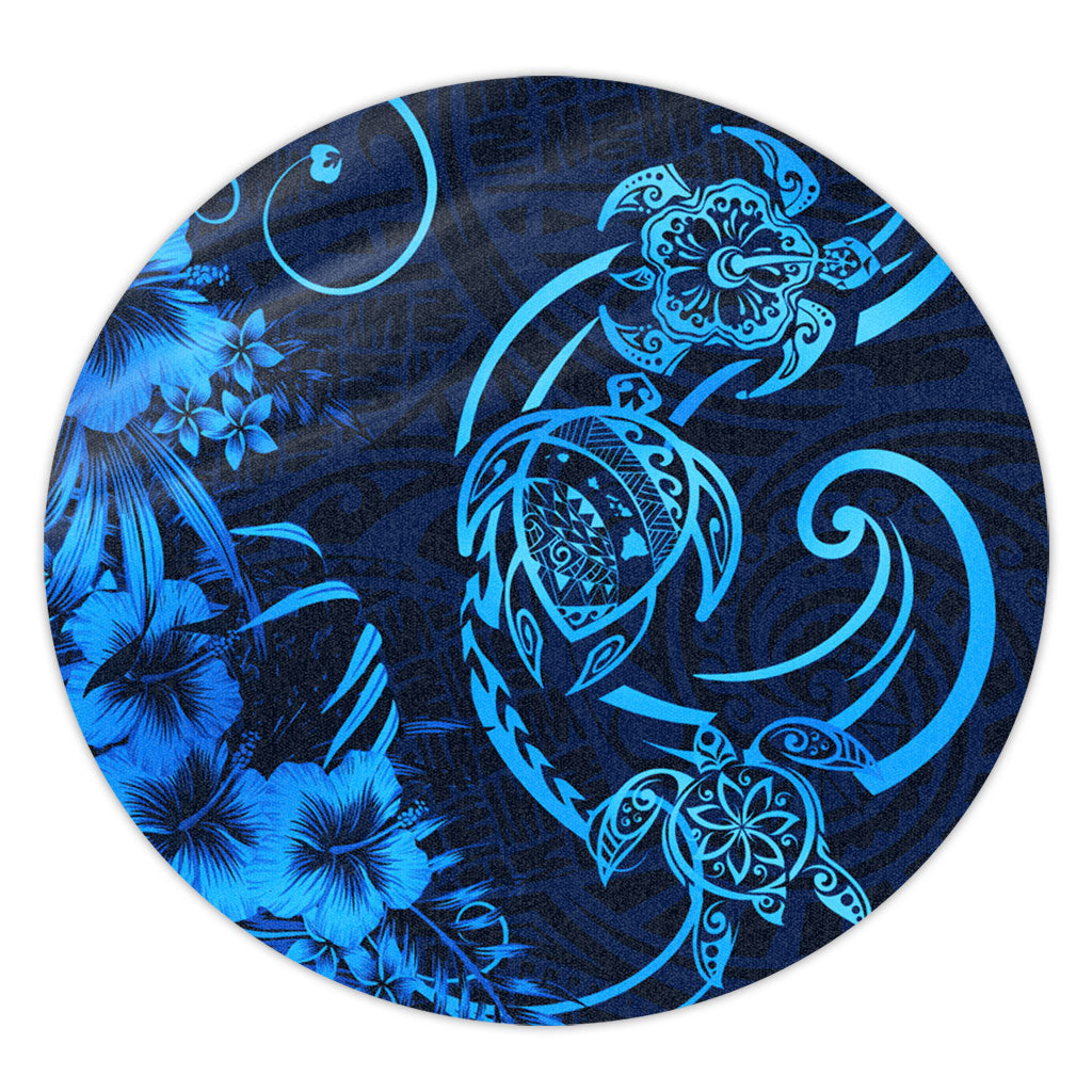 Hawaii Round Rug Hibiscus Flower And Map On The Back Turtle