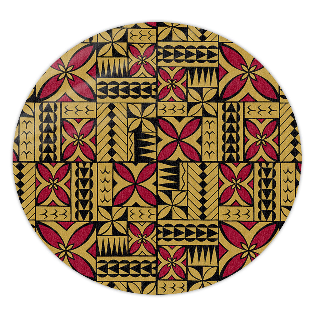 Samoa Round Rug Siapo Design Tribal Pattern Yellow