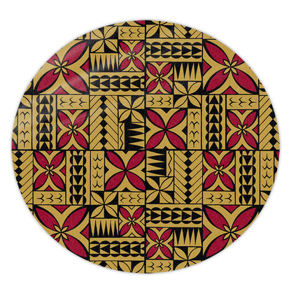 Samoa Round Rug Siapo Design Tribal Pattern Yellow