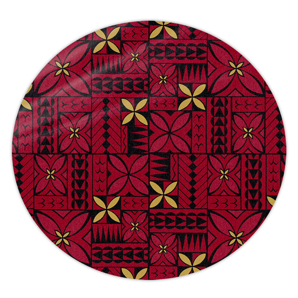 Samoa Round Rug Siapo Design Tribal Pattern Red